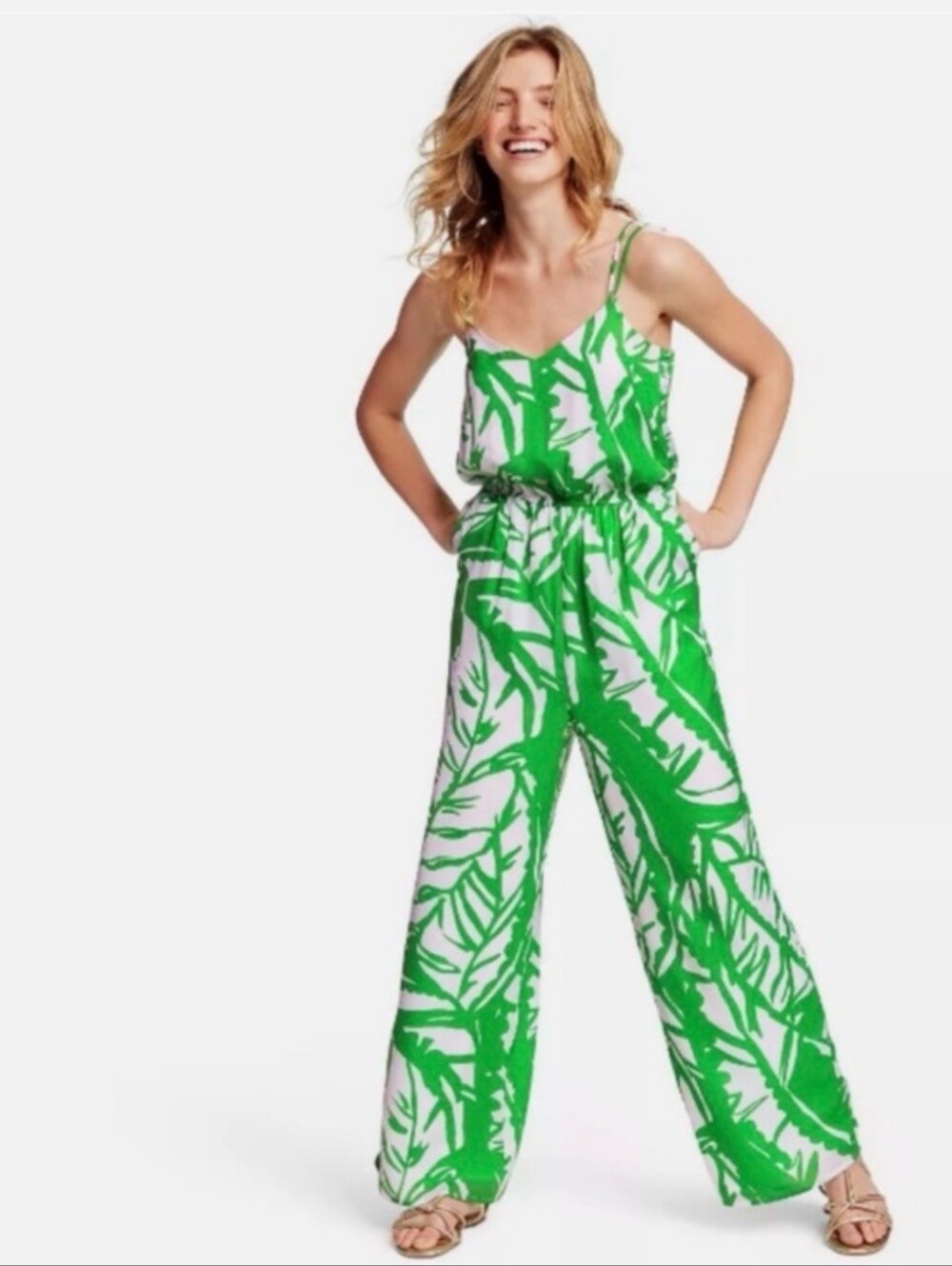 Lilly Pulitzer Green Leaf-Print Wide-Leg Jumpsuit